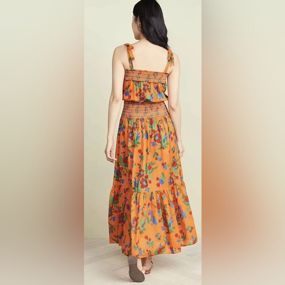 🎉HP🎉New! Tory Burch Orange Multi Toucan Tropical Smocked Dress Size L $448🌿🧡 - Picture 11 of 16